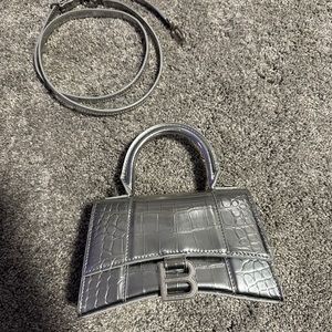 Balenciaga Hourglass XS Silver Crocodile Handbag